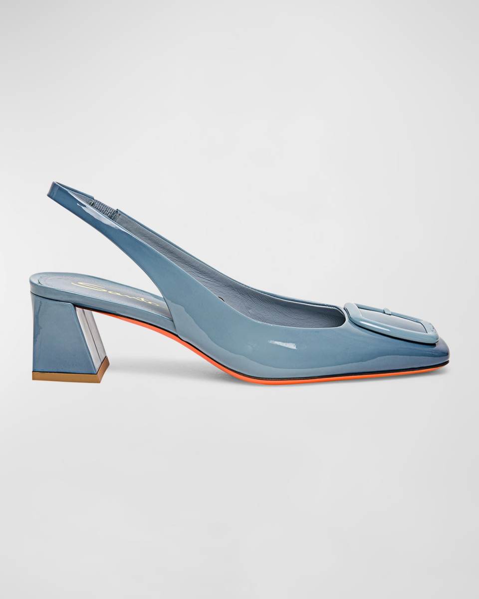 Lemon Patent Buckle Slingback Pumps